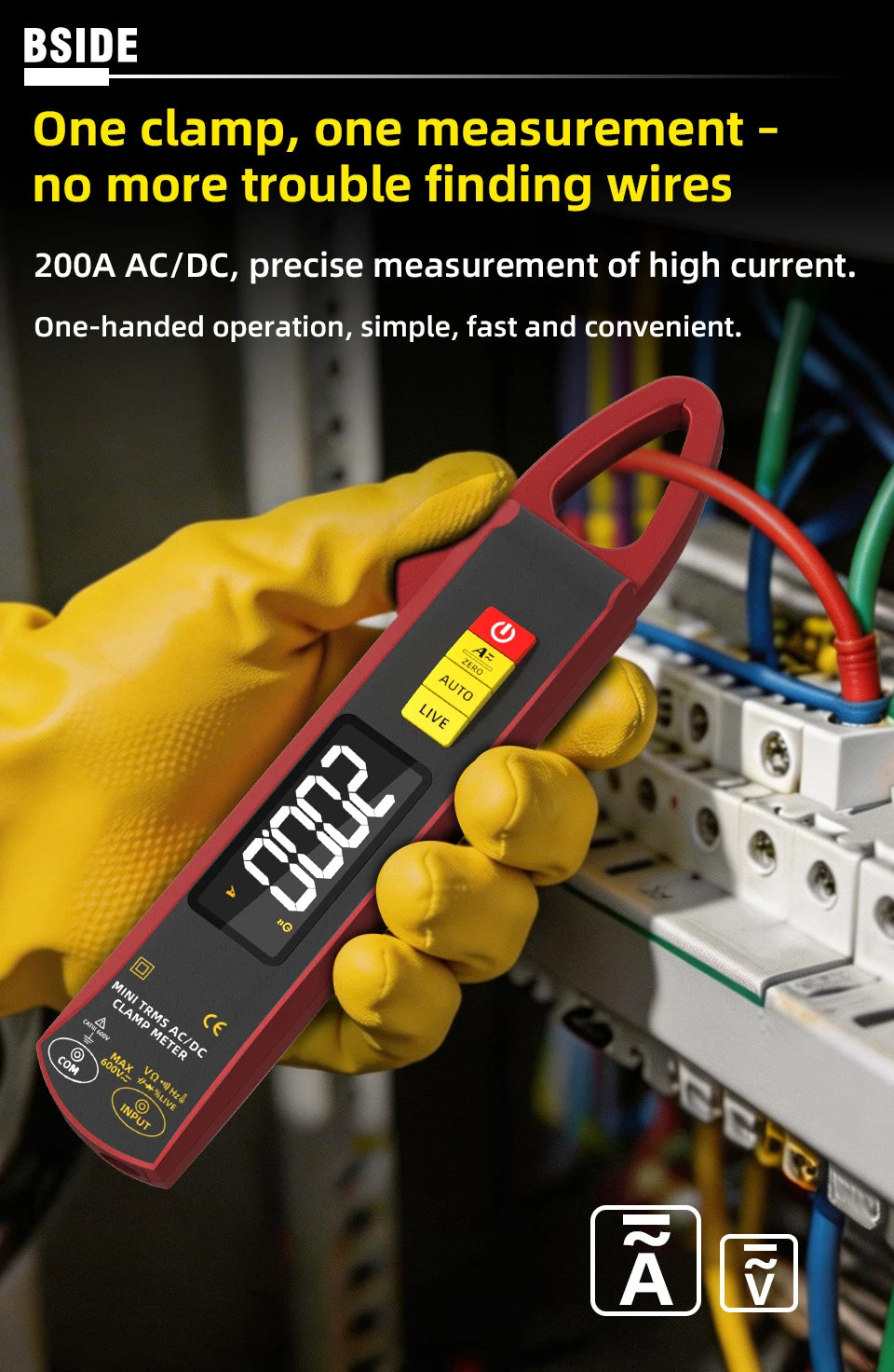 NEW UX2 Digital Clamp Meter 200A Auto-ranging Non-contact Current Voltage Frequency Temperature Voltmeter Multimeter