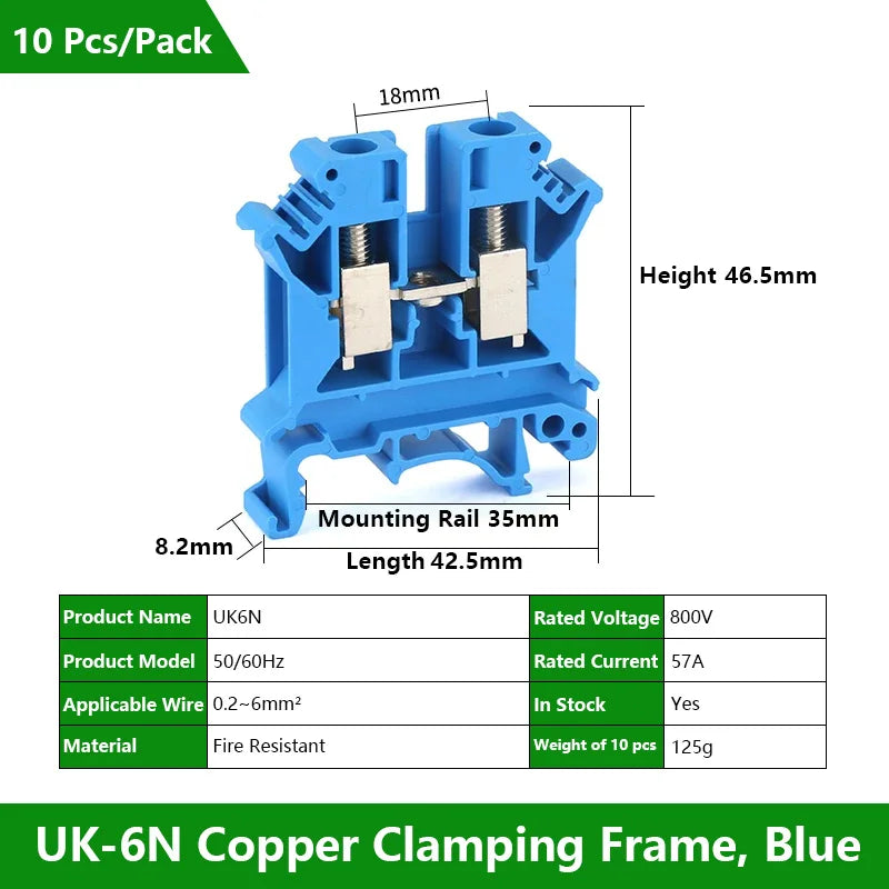 UK 2.5 Terminal Block UK2.5B Screw Connection Connect Strip 2.5B/3N/5N/6N/10N  2.5mm² Cable Electrical Din Rail Wire Connector