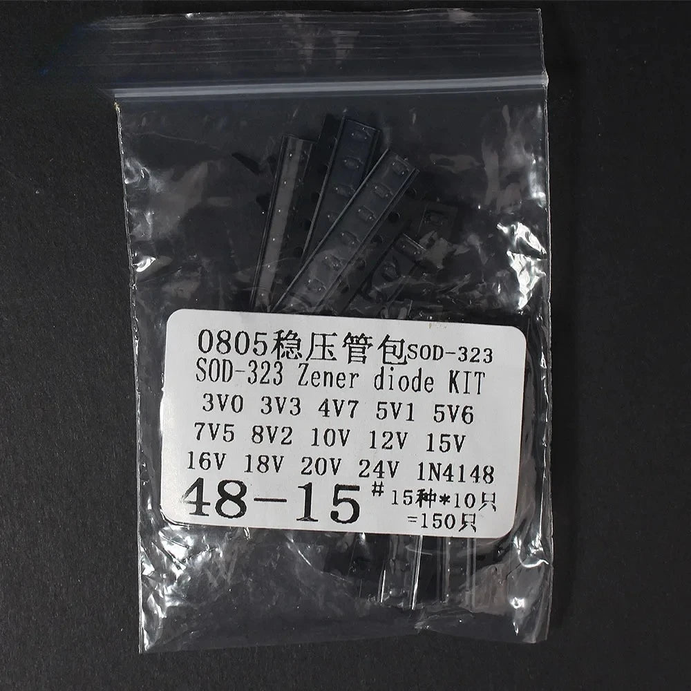 150PCS 0805 1206 Zener Diode Kit 15 Values 3.3V-15V in Mixed SMD Packages (SOD-123, SOD-323) for DIY Projects
