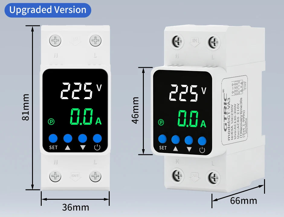 GTRIC Voltage Protection Relay Din Rail Over Under Voltage Protector 230VAC 40A 63A Adjustable Voltage Current Protection Device