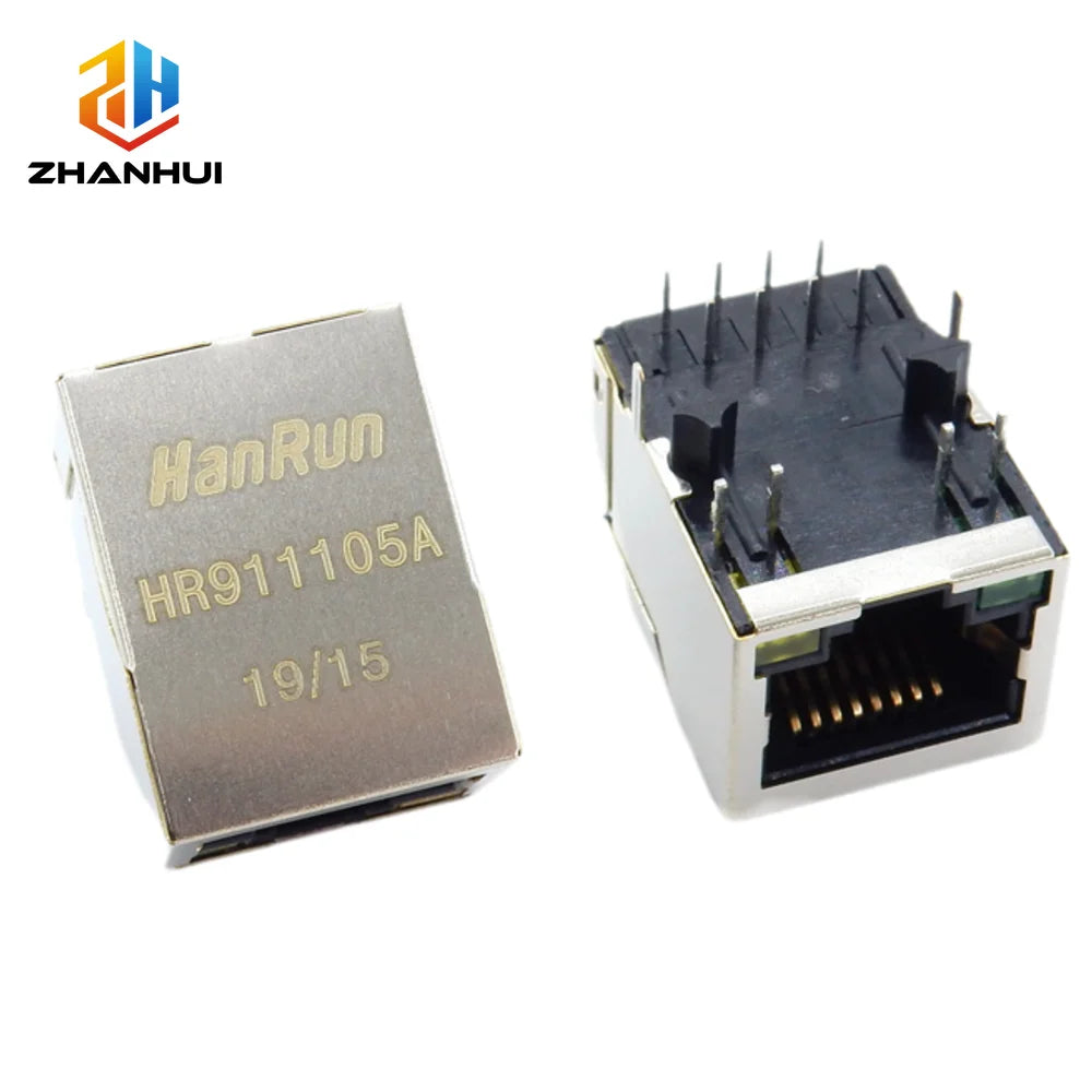 5/10PCS HR911105A Single Port RJ45 Connector with Integrated Magnetics Module & LED for 10/100Base‑T Ethernet NIC