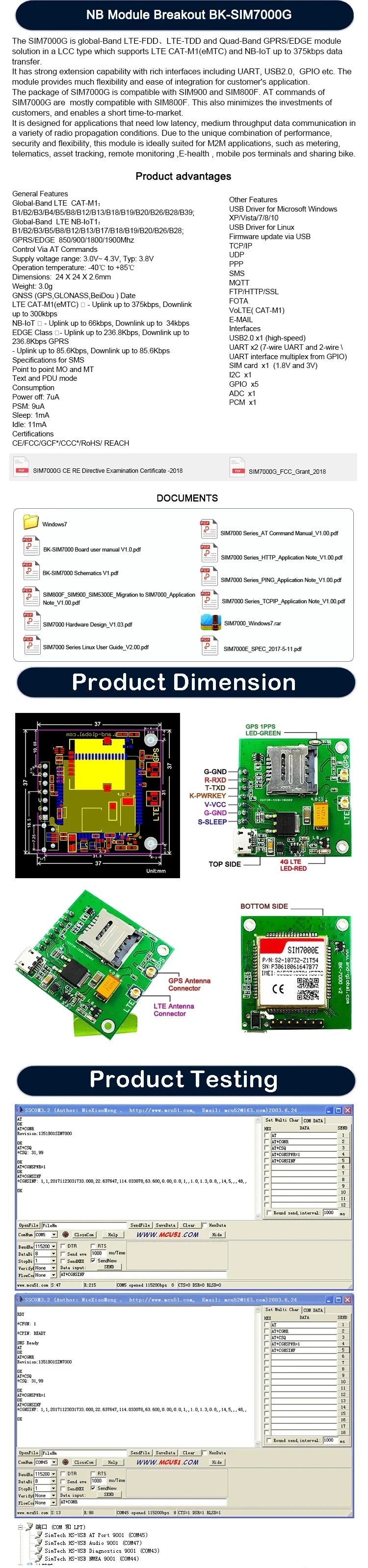 SIMCOM SIM7000E SIM7000G SIM7000JC Breakout Board Cat-M/NB-IoT/GSM Module Compatible With SIM900 SIM800F LTE GPS Antenna Kit