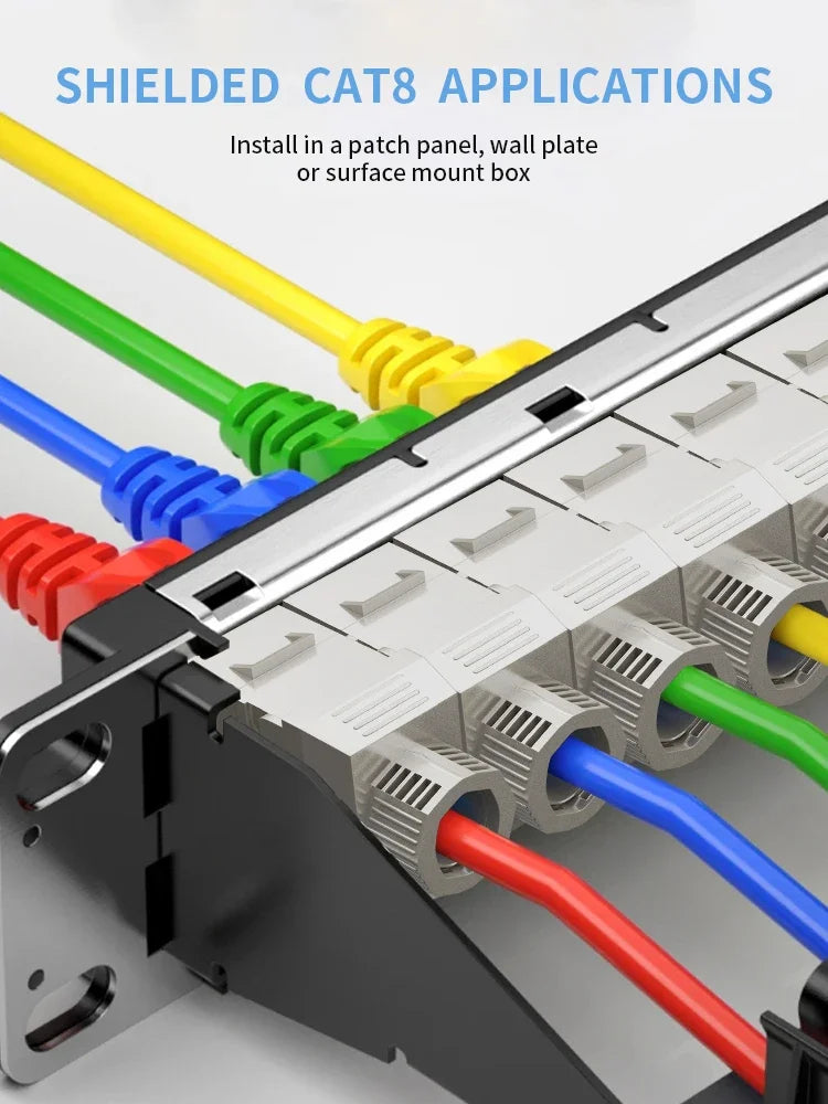 RJ45 CAT8 CAT7 CAT6A Keystone Jack Network Shielded Tool-Free Coupler 180 Degree Type Zinc Alloy Module Adapter Coupler