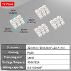 12 Position Barrier Screw Terminal Block 450V/32A PA66 Fire-Retardant Wire Connector 0.5-4mm² for Industrial Electrical Projects