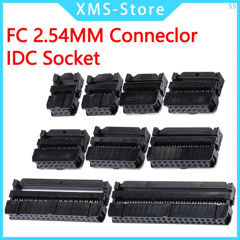 10Pcs FC 2.54mm Pitch 6P/8/10/12/14/16/18/20/24/26/30/34/40 Pin IDC Socket Connector Double Row Female Header for 1.27mm Wire