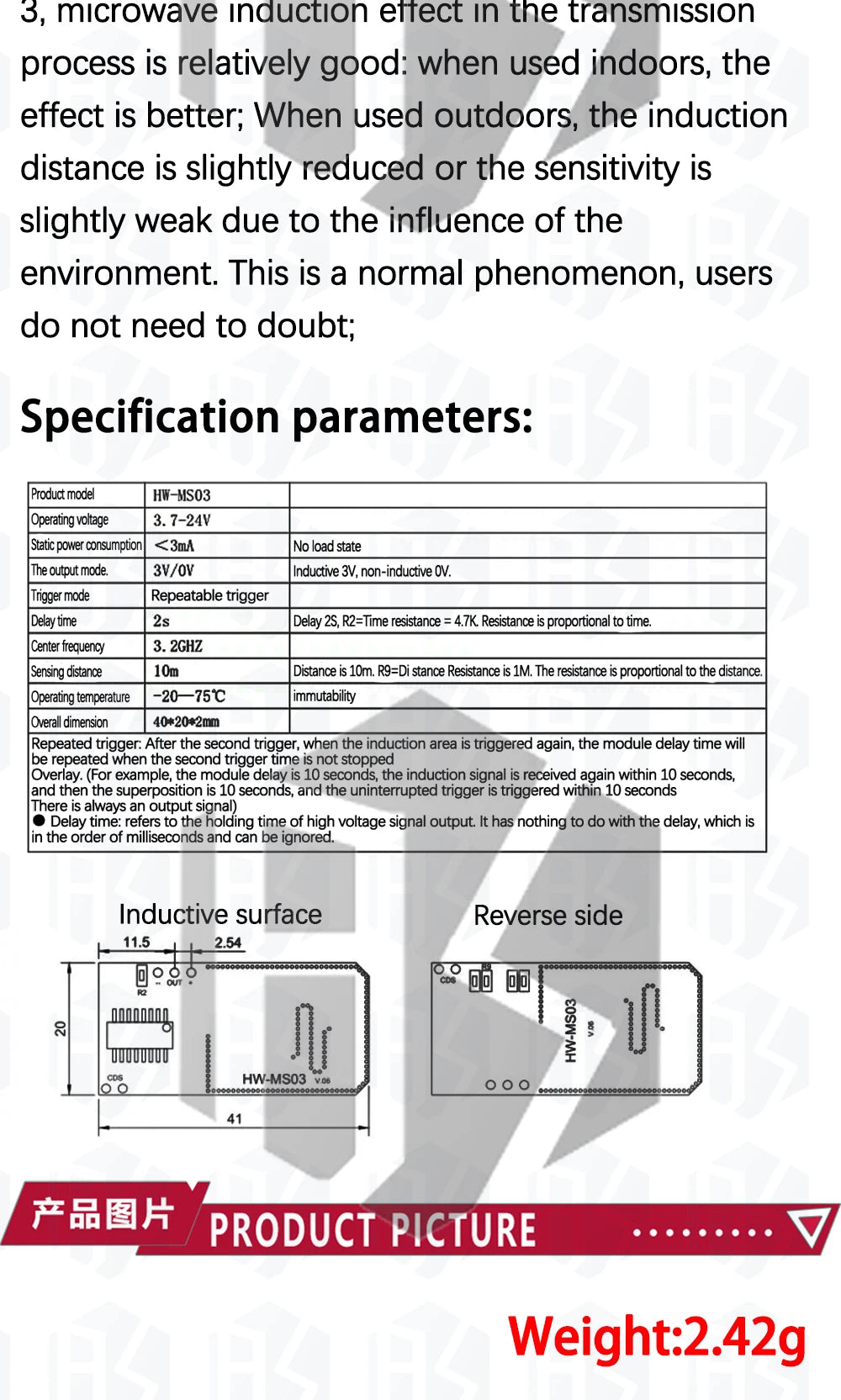 1~10PCS High Performance Motion Sensor Module Radar Motion Sensor HW-MS03 HW-MS07 2.4GHz to 5.8GHz Microwave Radar Sensor Module