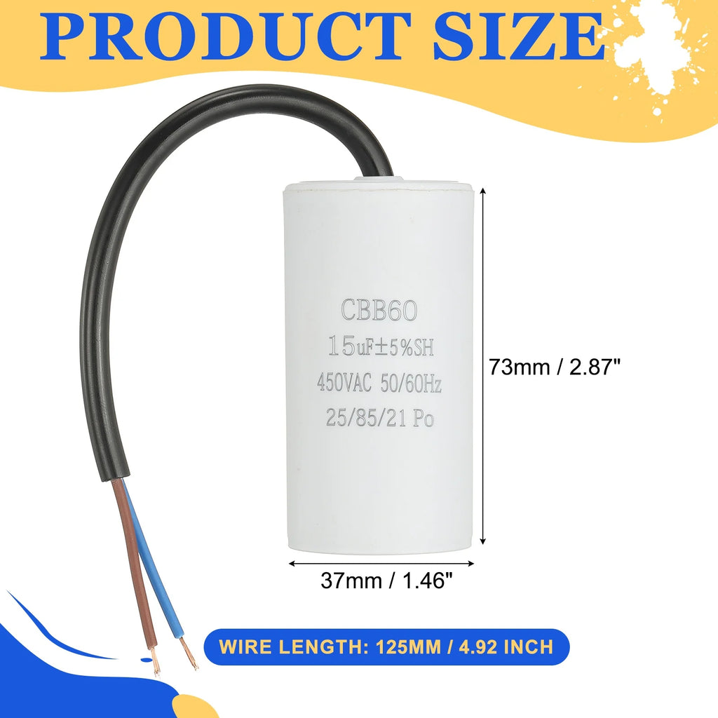 1Pcs CBB60 Run Capacitor 3uf-100uf 450V AC 2 Wires 50/60Hz Cylinder White for Air Compressor Water Pump Motor
