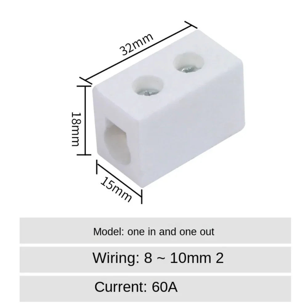 1 In 1 Out Ceramic Wiring Terminal Block 2 In 2 Out High-temperature Resistant Ceramic Terminal Post 250V Copper
