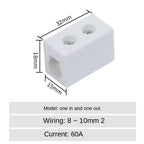 1 In 1 Out Ceramic Wiring Terminal Block 2 In 2 Out High-temperature Resistant Ceramic Terminal Post 250V Copper