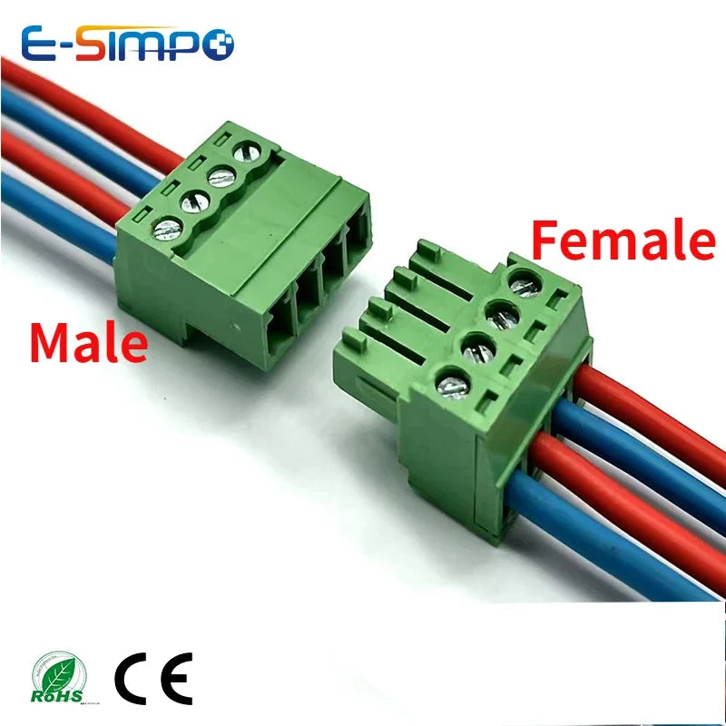 10pairs Aerial Butt Welding 2EDGRK 15EDGRK-3.81 3.5mm 2-24P Plugin Male Pin+Female Socket 28-16AWG Wire Screw Terminal Block