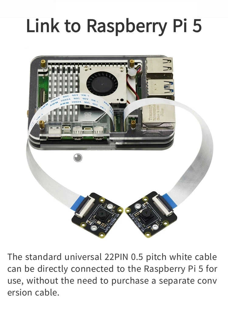 IMX219 Module Raspberry Pi 5 Camera 8 Million Pixels 120-Degree Wide Angle Without Distortion