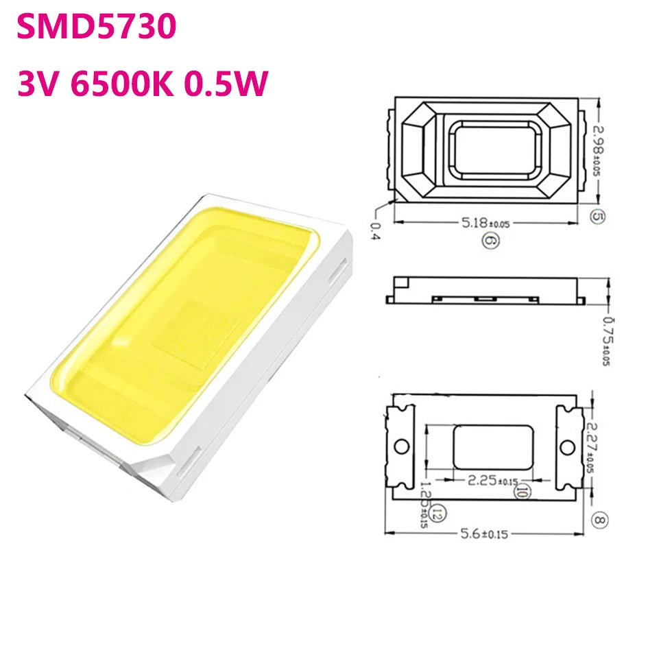 100pcs 3V LED SMD 5730 or 2835 Copper LED COB Chip Lamp Beads 0.5W Lighting Interior Replacement Parts for LED Round Board Bulb