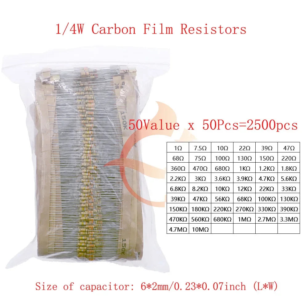 Carbon Film Resistors Assortment Kit set 1/8W 1/4W 1/2W 1W 2W 3W 5W 5% Electronic Components resistor package