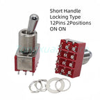 1pc SH 12mm T8013-Z1 ON-OFF-ON SPDT DPDT 3/6PinS 2/3Position Maintained Toggle Switch Large Short Handle 3A 250VAC/5A 125VAC
