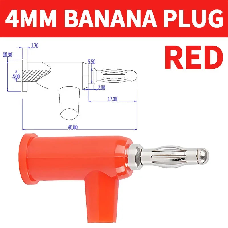 4mm 90 Degree Stackable Banana Plug, Solderless Side Entry Connector for Multimeter Test Leads, Audio Equipment and Power Supply