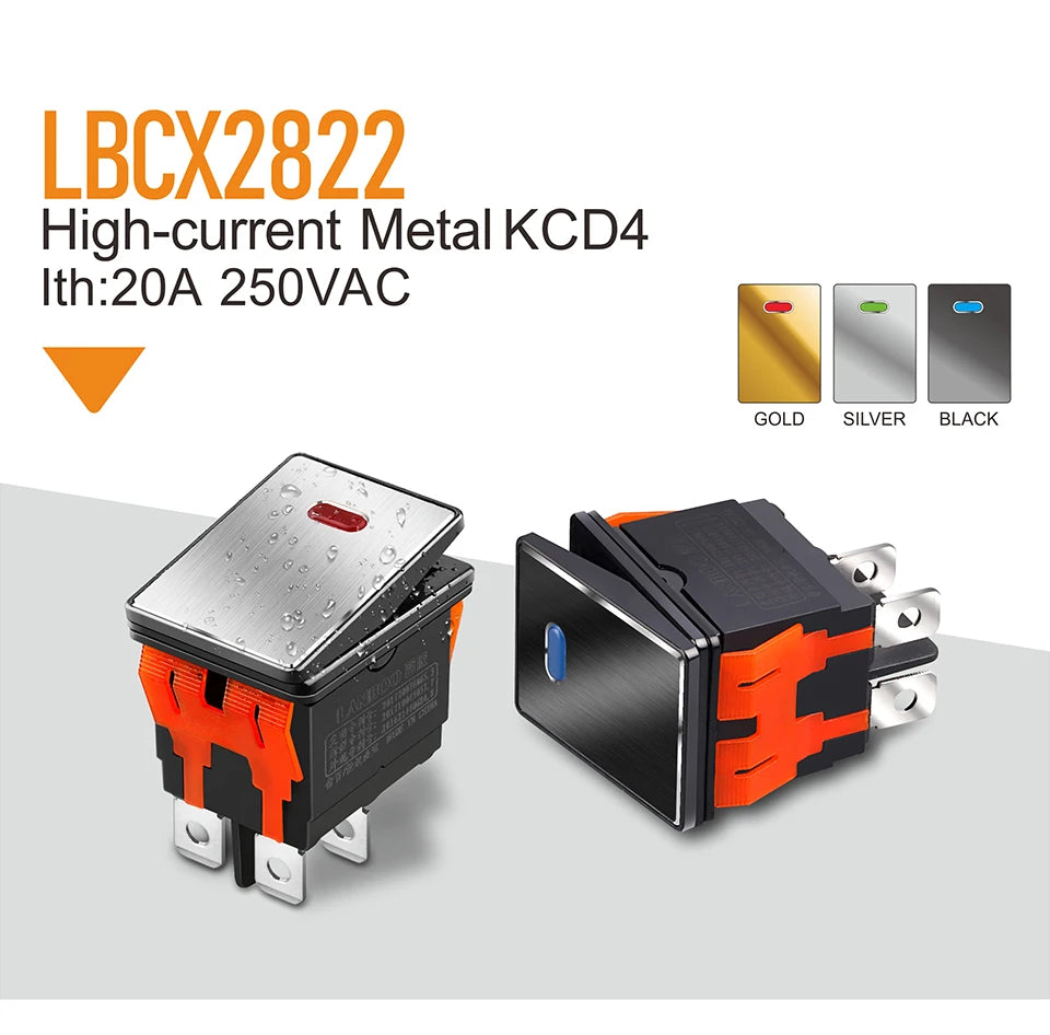 LANBOO High-End Quality Latching  Rocker Switch 20A 16Amp Current Push Button 2no2nc with LED 3-8V/9-24V/220V