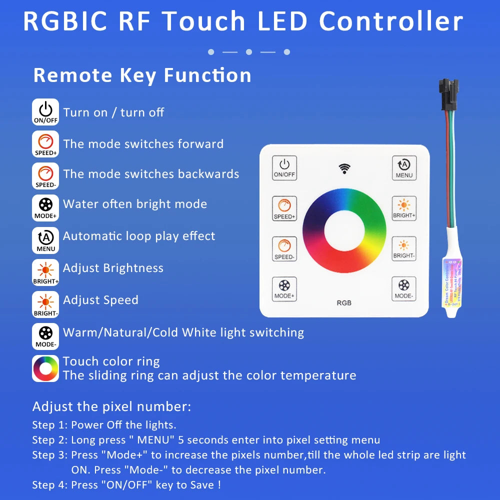 WS2811 RGB IC Running Water Flowing Strip Lights DC 24V 5050 60Leds RGBIC Flexible Ribbon RF Touch Remote Control LED Lighting