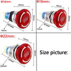 1pc 16mm 19mm 22mm Waterproof Metal Latching Emergency STOP Mushroom Push Button Switch Button Switch Knob Rotary Switch