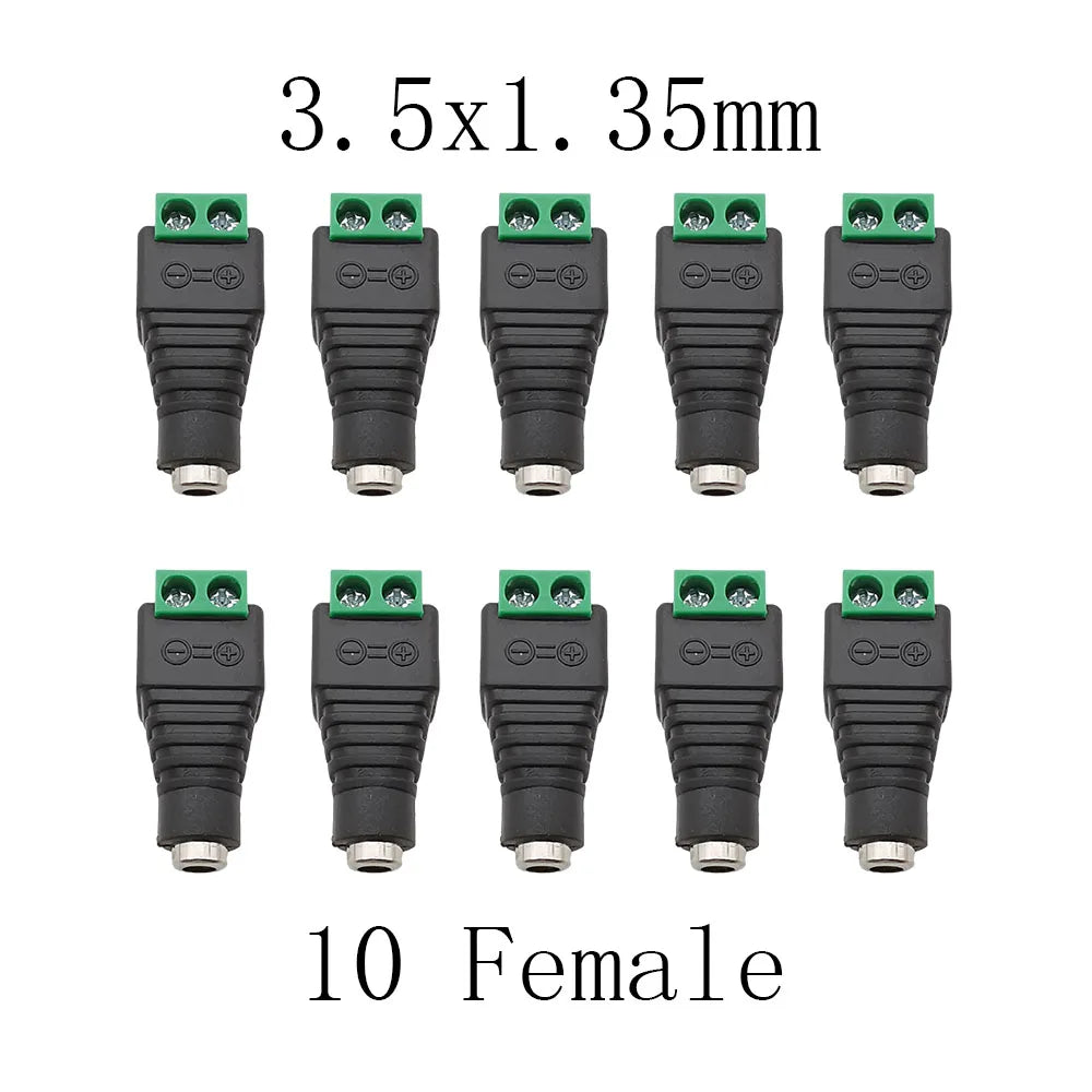 10Pcs DC 12V Male Female Socket Connectors 3.5 x 1.35mm DC Power Plug Jack to Screw Terminals Adapter for Led Strip Light DIY