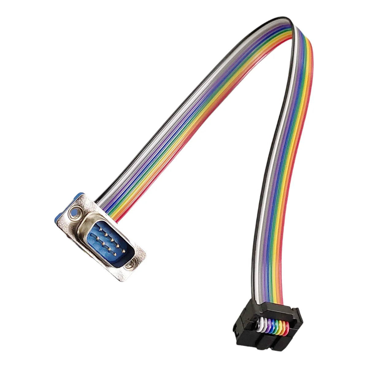 D-Sub DB9 9 Pin Male / Female Connector to FC-10P IDC Female 2.54mm 10 Pin Rainbow / Multicolor Flat Ribbon Cable to DIDC 9P