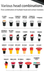LA38 Emergency Stop 10A Self-locking Rotary Reset Latching Head Power Switch Mushroom Push Button Switch 22mm 1 NO I NC 2NC