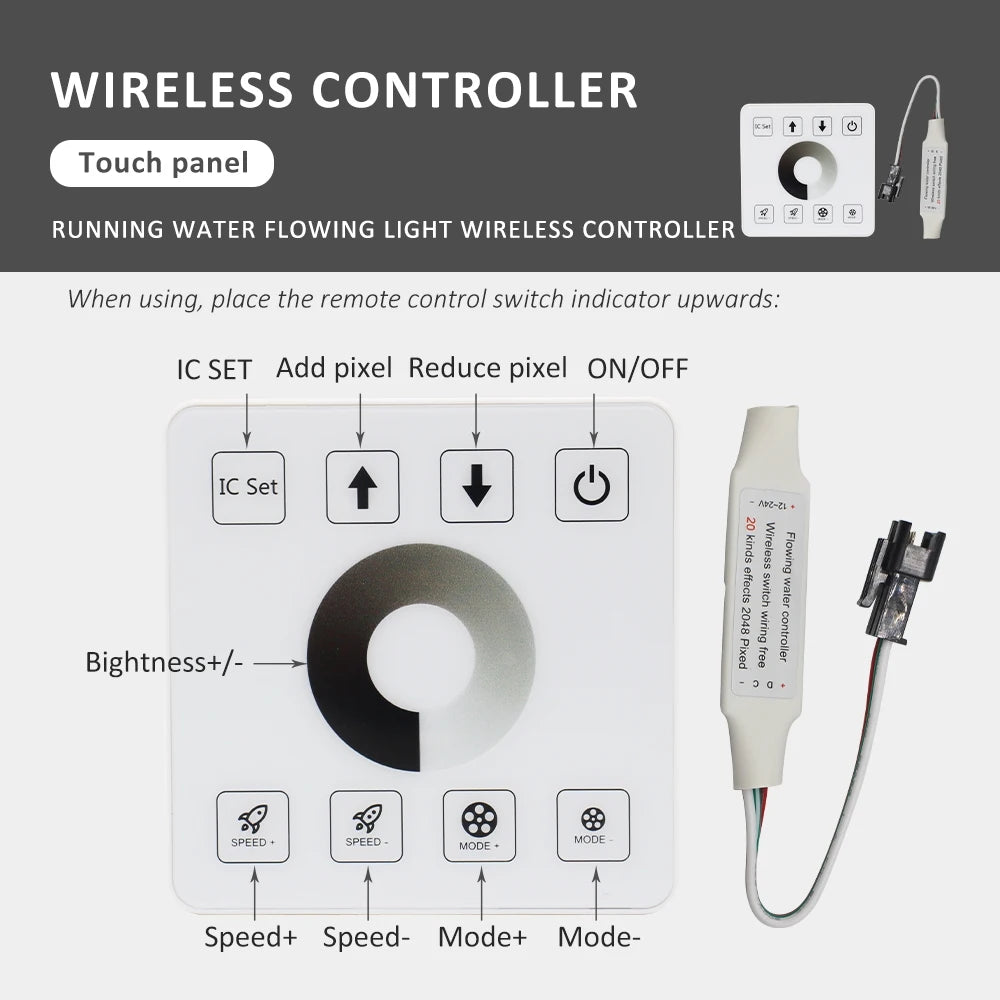 WS2811 Horse Race Running Water Led Strip 24V COB 360LEDs/M SMD 120LEDs/M Touch Controller Sync Controller 1to4 1to8 Sequential
