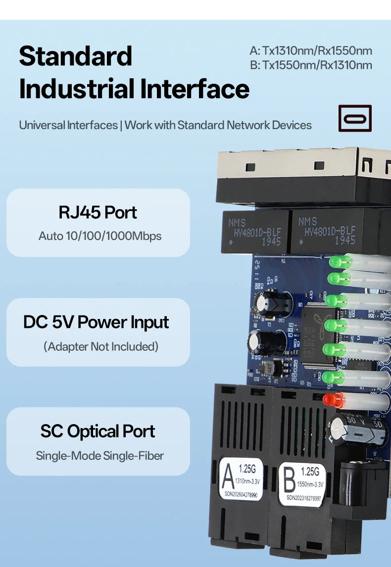 2F4E Gigabit Fiber Media Converter Board 2 SC 4 RJ45 10/100/1000Mbps BIDI 3km for CCTV FTTH **Industrial Automation & Control