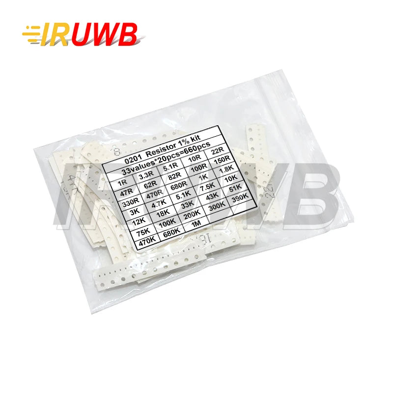 660pcs=1206 33valuesX 20pcs 0805 0603 0402 0201 SMD Resistor Sample Assorted Kit 1ohm-1M ohm 1%