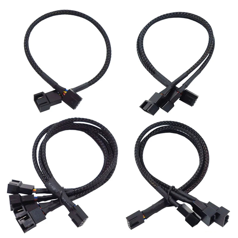 1Pcs PWM Fan Splitter 4pin Adapter Cable 1 To 4/3/2/1 Ways PWM Fan Splitter Extension Power Cable Connector Y Splitter Black