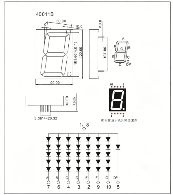 5PCS/LOT 40101AS 40101BS 4 Inch 7 Segment Red Displays Digital Tube 10PIN Common Cathode LED Digital Tube