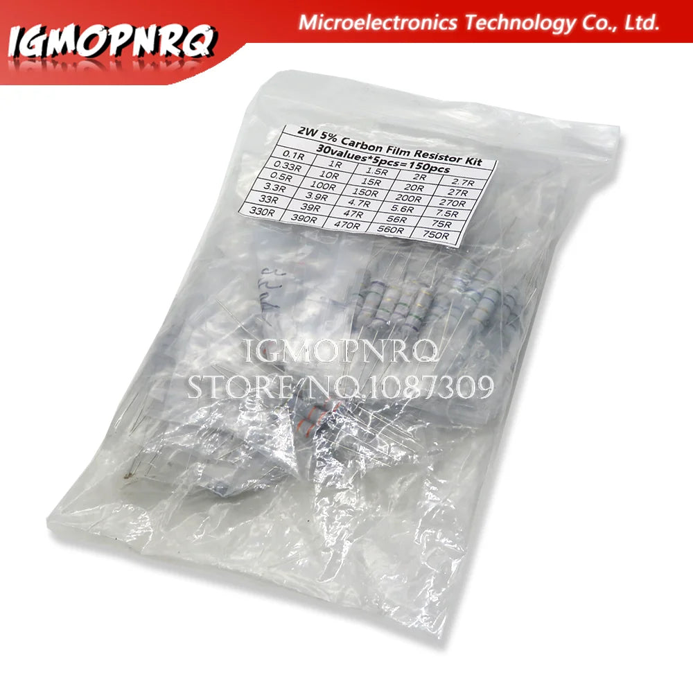 150PCS 300PCS Resistor Kit 1W 2W 3W 5W 5% 30Kinds X 10PCS Carbon Film Resistance 0.1-750 ohm Set 1k-820K 30Kinds X 5PCS hjxrhgal