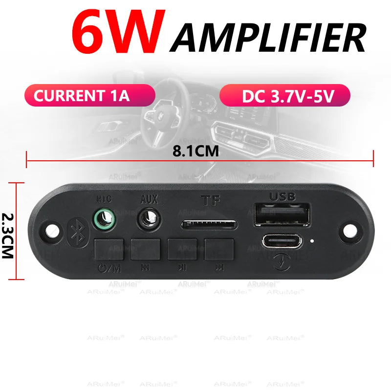 2PCS 2x3W Bluetooth 5.0 Amplifier Board with Case, USB Powered MP3 Player FM Radio Module, for DIY Portable Speaker, DC 3.7-5V