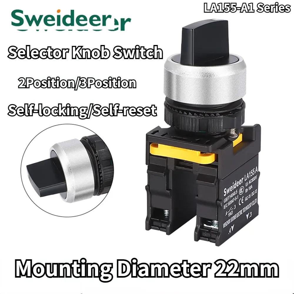 Selector Switch 22mm 2NO/1NO1NC 2/3 Position Self Locking Momentary Button Start Stop Waterproof Push Button Rotary Switch 10A