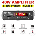 Bluetooth 5.0 MP3 Decoder Board 2*20W 40W Amplifier Audio Player 12V DIY MP3 Player Car FM Radio Module TF USB Mic Record Call