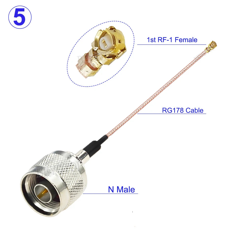 1PCS RG-178 N Female Panel 4 Holes to U.FL IPX-1 Female Connector RG178 Cable N to IPX RF Coaxial Extension Jumper 5CM-1M