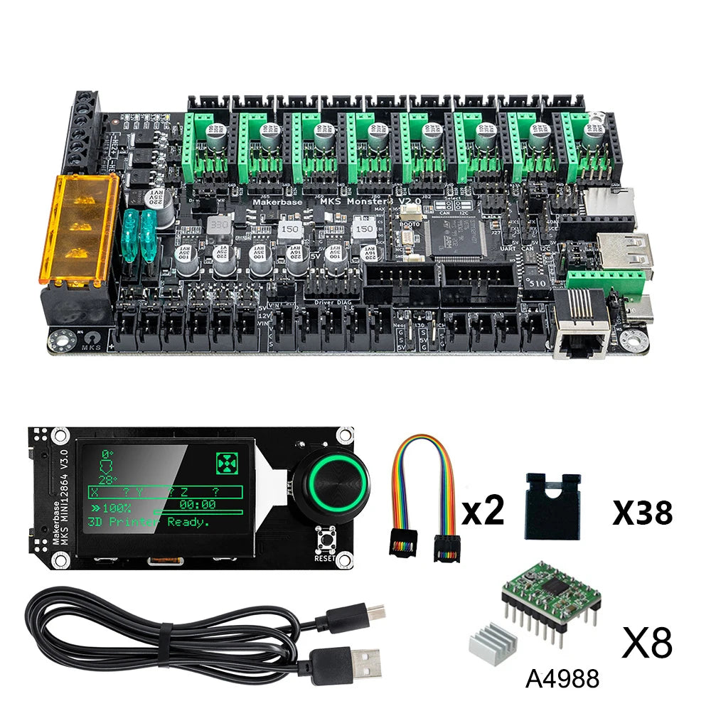 3D Printed Accessories Makerbase MKS Monster8 V2 32Bit Control Board 3D Printer Parts TMC2209 A4988 for Voron VS Spider Octopus