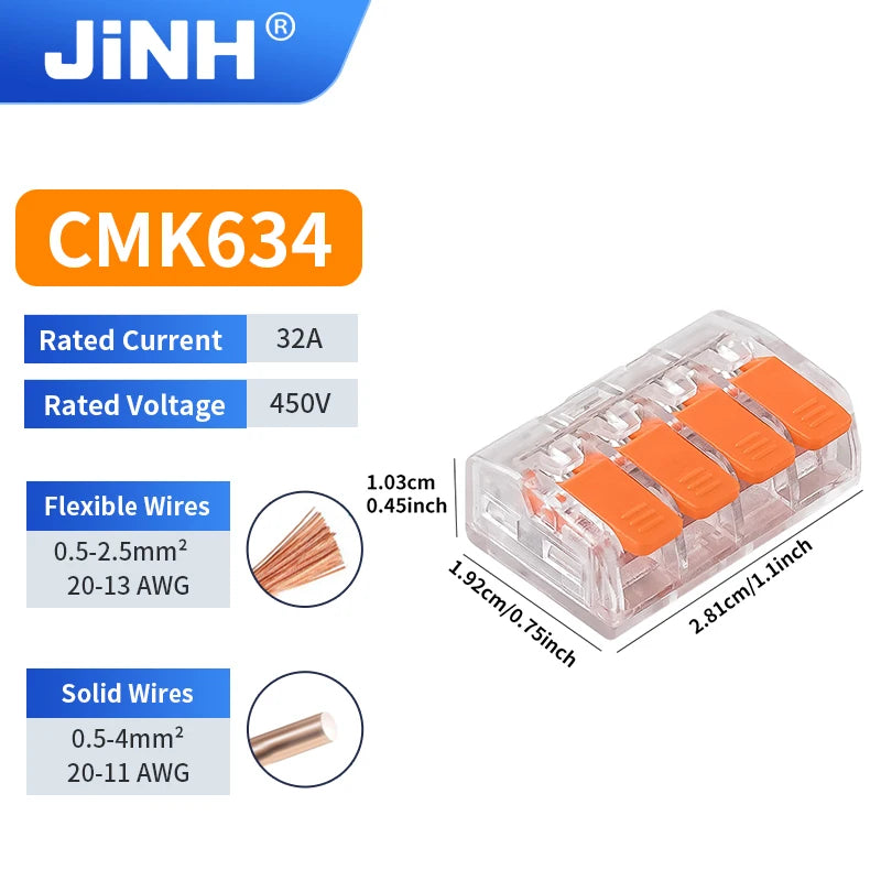 10/20/30/50Pcs Orange Electrical Splicing Compact Quick Lever Wire Connector Lighting Terminal Blocks Wide Capacity 0.2-4mm²