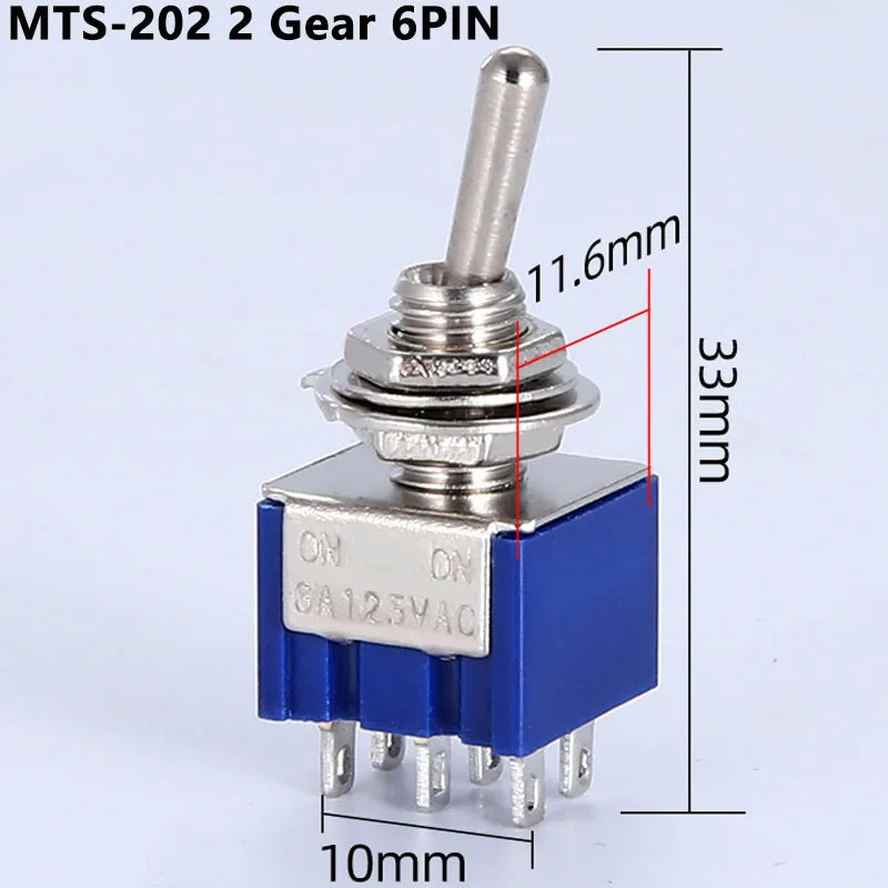 5/10 PCS,Toggle Switches,Deep Blue,Mini,6 Pin,ON-ON/ON-OFF-ON,DPDT,Power Switch Button,3A/250V,6A/125V AC,MTS-202,Switch
