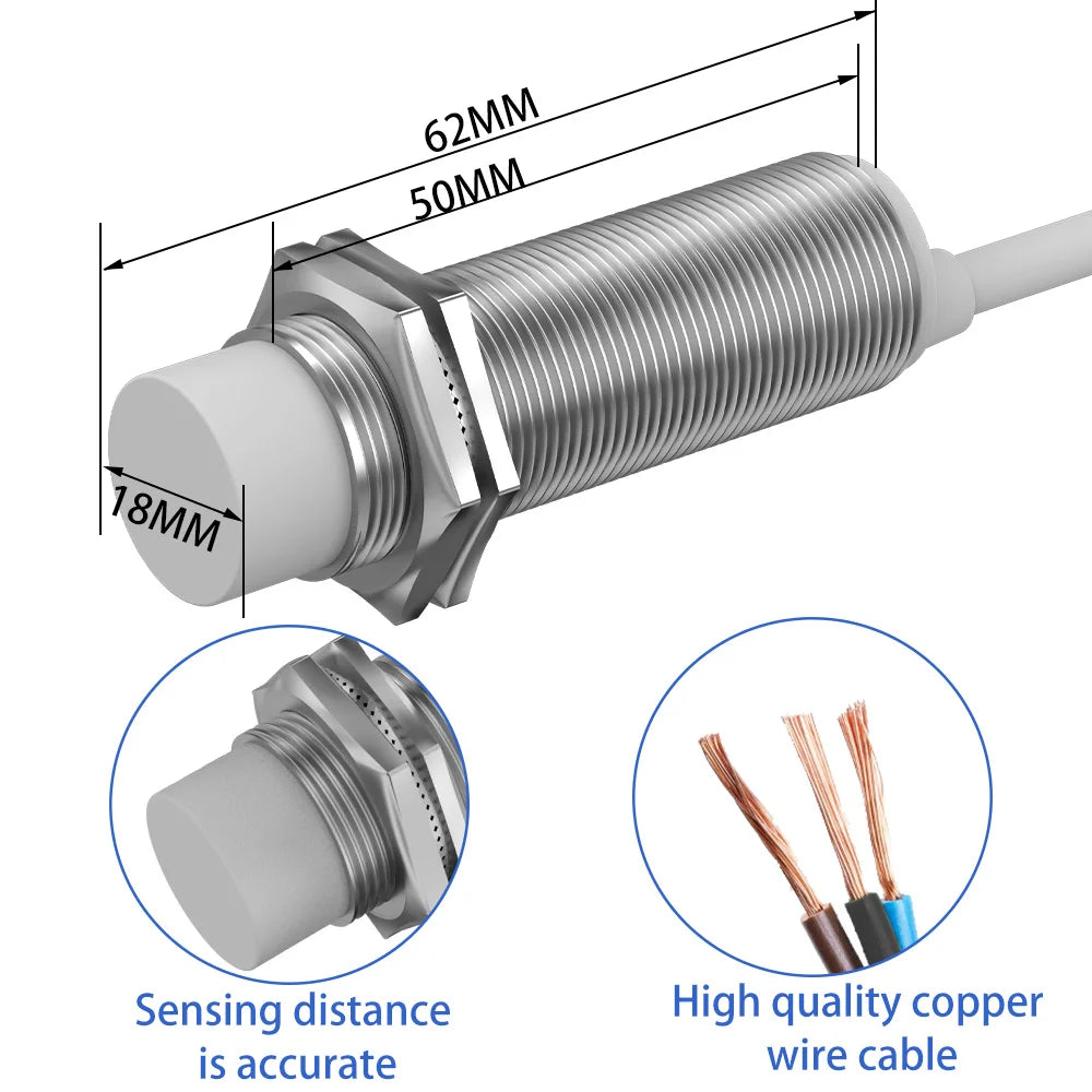 GTRIC M18 Capacitive Proximity Sensor 10-30V DC 3 Wires NPN PNP NO NC Flush Non-Flush Non-Metal Sensing Switch With 2m Cable
