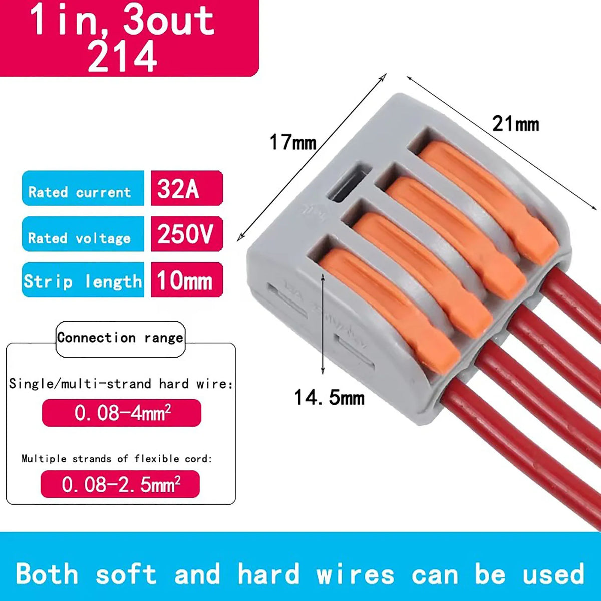 10pcs Quick Terminal Connector 212/213/214/215 Hard And Soft Wire Parallel Connector Connector Press The Wire Terminal PCT