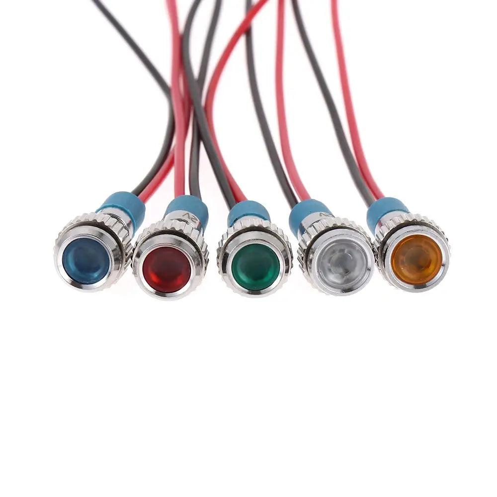 1Pc Dashboard With Wire Red Yellow Blue Green White 6mm 3V 5V 6V 9V 12V 24V 220V LED Metal Indicator Light Signal Lamp