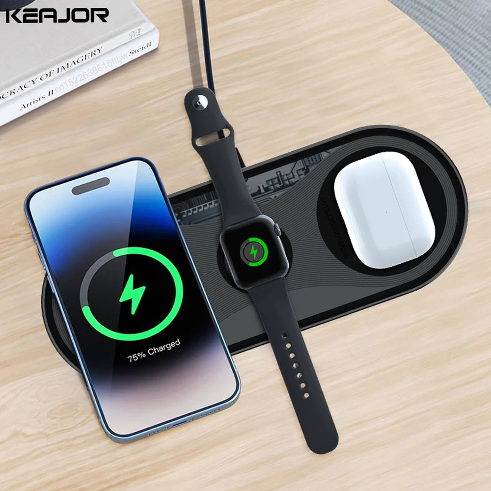 Wireless Charger Pad 3 in 1 for iPhone 17 16 15 Pro Max Fast Dual Wireless Charger for Samsung S25 S24 S23 Xiaomi Charging Pad