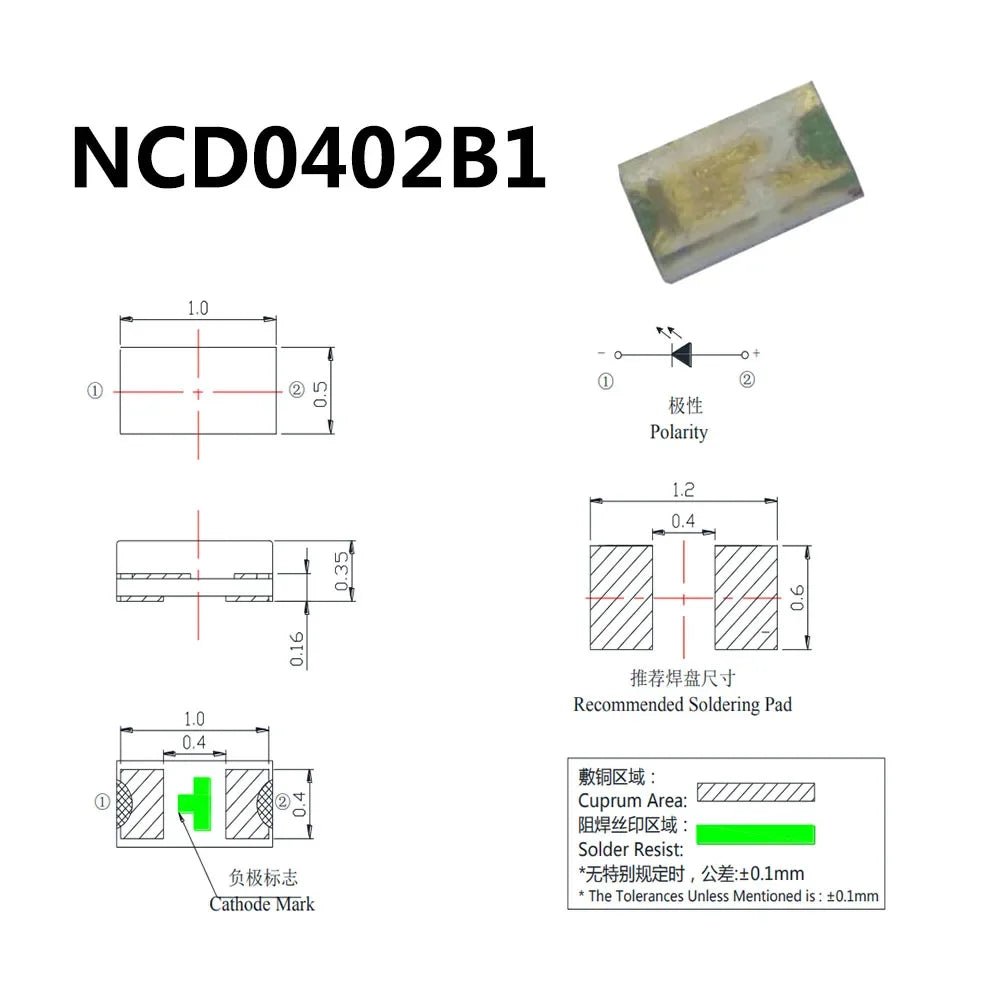 0402 SMD 50PCS NCD0402B1 NCD0402C1 NCD0402G1 NCD0402O1 NCD0402R1 NCD0402W1 NCD0402Y1 Blue Yellow Green Orange White Red 0402 LED