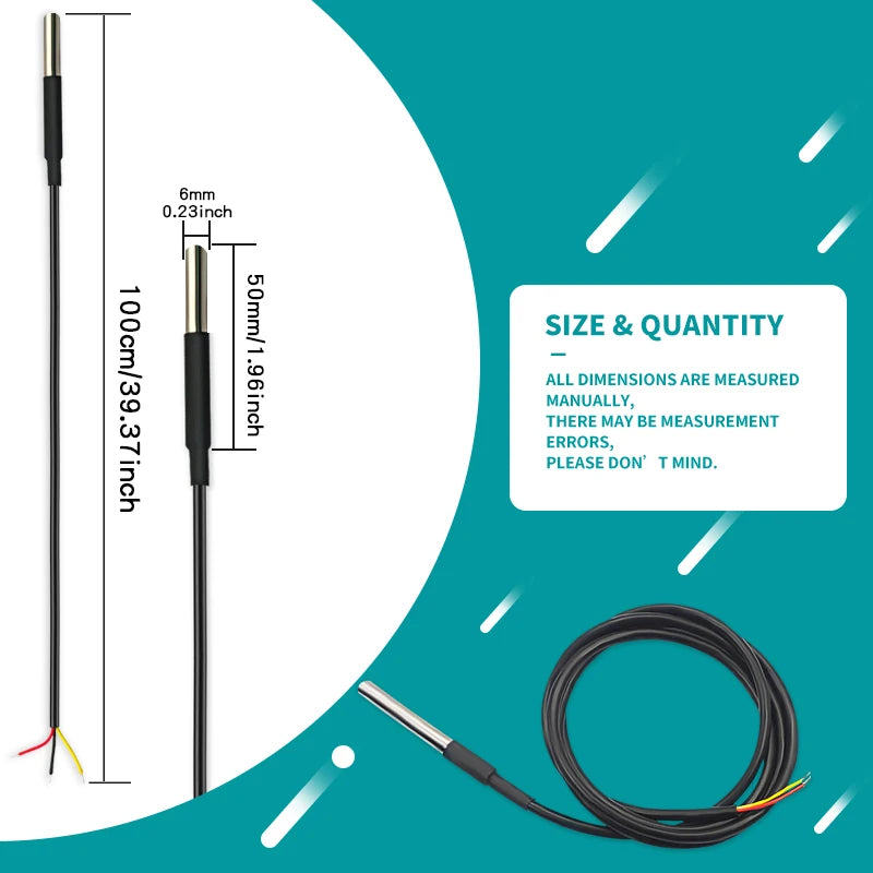 1PCS DS18B20 Temperature Probe Sensor Stainless Steel Package Waterproof Digital Temperature Sensor 1M/2M/3M