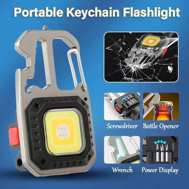 1-3PacK Multifunction Keychain Lighting 7 Modes COB Flashlight Portable Rechargeable Emergency Camping Outdoor Hiking Work Lamps