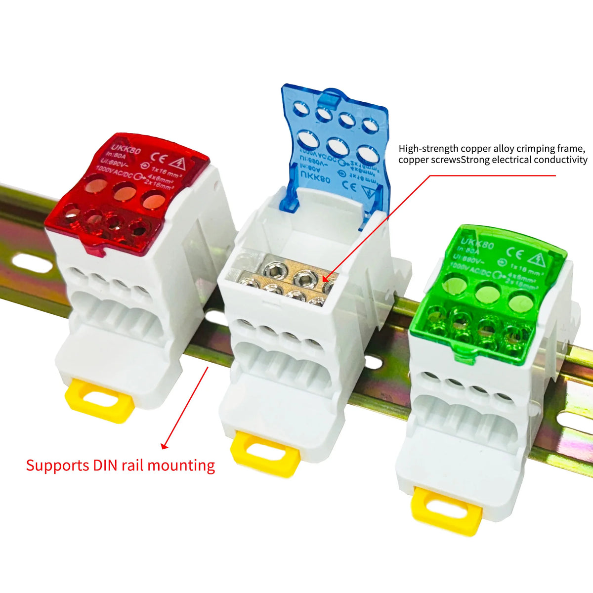 UKK80A Single Pole Power Splitter Box Large Current One In Multi Out DIN Rail Branch Line Distribution Terminal Block UKK80A