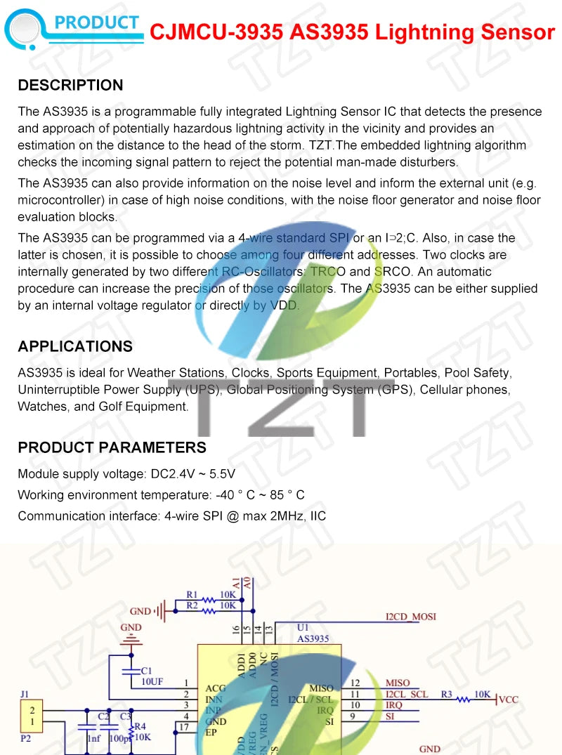 GY-AS3935 AS3935 Light-ning Detector Digital Sensor SPI I2C Interface Distance Detection For Arduino