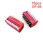 10PCS Piano Type Red Toggle Switch Module Spacing 2.54MM Horizontal Type Side Plug DP-1/2/3/4/5/6/7/8/10 Position DIP Switch