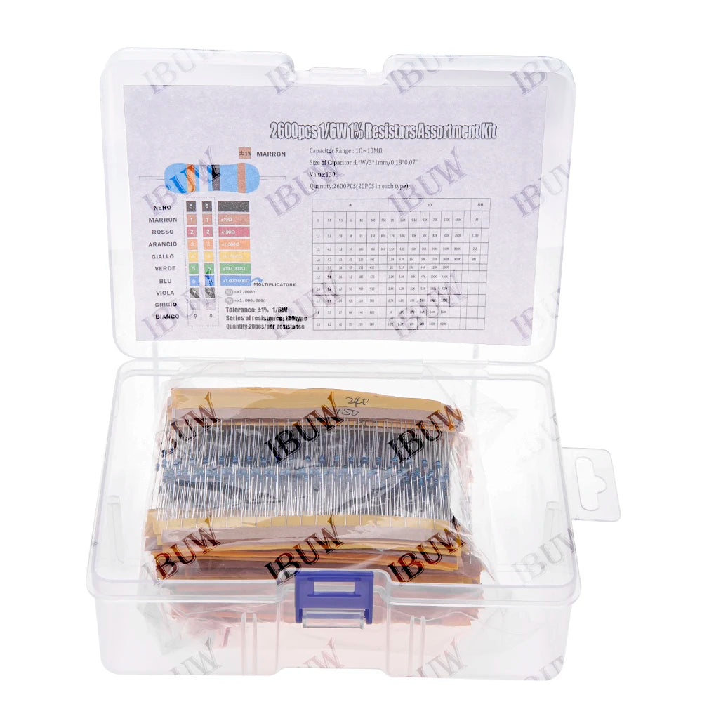 1W 2W 1/4W 1/8W 1/2W Metal Film Resistor Kit 130 Values 0.125W 0.25W 0.5W 1% Resistance Assortment Assorted Set Box