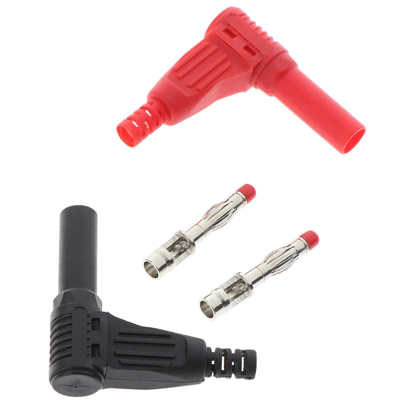 2Pcs Hot New 4mm Male Right Angle Insulation Wire Solder Type DIY Banana Plug Connectors Multimeter Test